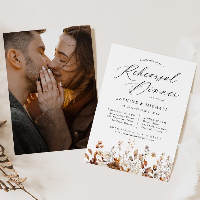 Rustic Autumn Floral Photo Rehearsal Dinner Invitation (Creator Uploaded)