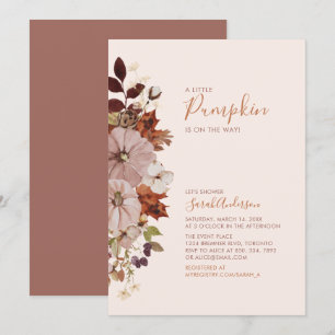 Rustic Autumn Floral Pumpkin Baby Shower Invitation
