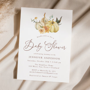 Rustic Autumn Floral Pumpkin Baby Shower Invitation