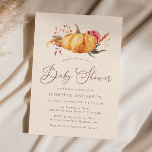 Rustic Autumn Floral Pumpkin Baby Shower Invitation