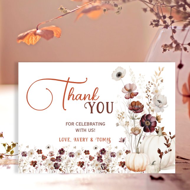 Rustic Autumn Floral Pumpkin Baby Shower Thank You Card (Creator Uploaded)