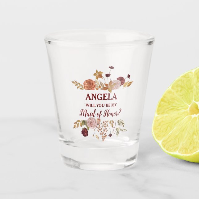 Rustic Autumn Floral Pumpkin  Shot Glass (Front)