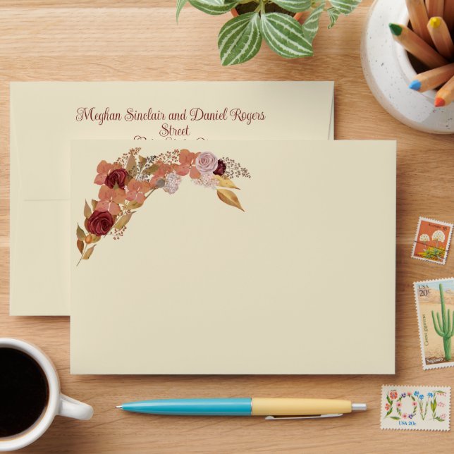 Rustic Autumn Floral Pumpkin Wedding Envelope (Desk)