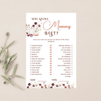 Rustic Autumn Floral Pumpkin Who Knows Mummy Best