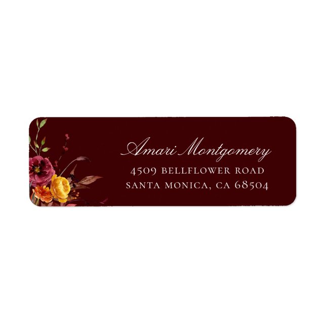 Rustic Autumn Floral Return Address Labels (Front)