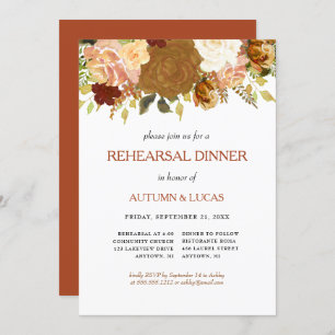 Rustic Autumn Floral Rust Rehearsal Dinner Inv Invitation