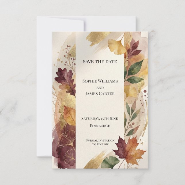 Rustic Autumn Floral Save The Date Card (Front)