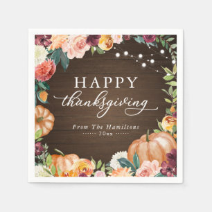 Rustic Autumn Floral Thanksgiving Dinner Napkin