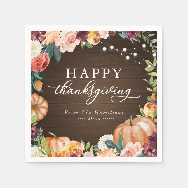 Rustic Autumn Floral Thanksgiving Dinner Napkin (Front)