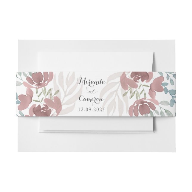 Rustic Autumn Floral watercolor  Invitation Belly Band (Front Example)