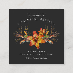 Rustic Autumn Floral Watercolor Logo Square Business Card