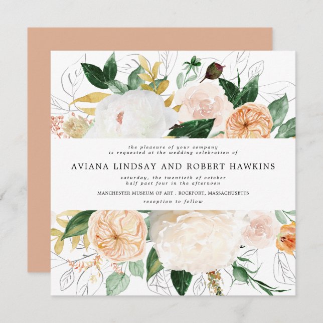 Rustic Autumn Floral Watercolor Wedding Invitation (Front/Back)