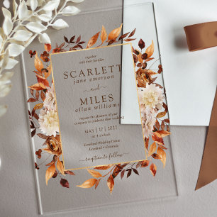 Rustic Autumn Floral Wedding Acrylic In Invitations