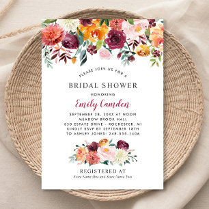 Rustic Autumn Floral Wedding Bridal Shower Invitation
