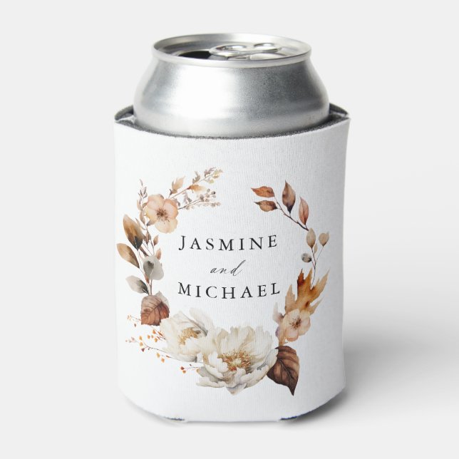 Rustic Autumn Floral Wedding Can Cooler (Can Front)