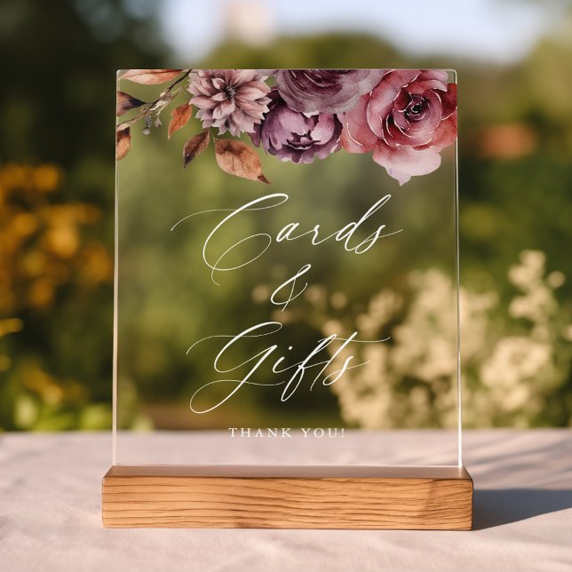 Rustic Autumn Floral Wedding Cards and Gifts Acrylic Sign (Please note: The wooden stand does not come with the sign. Zazzle sells a similar wood block.)