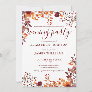 Rustic Autumn Floral Wedding Evening Party Invitation