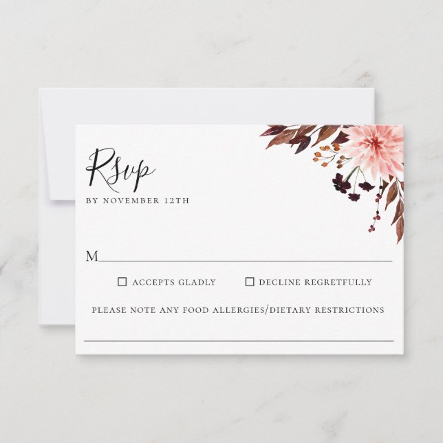 Rustic Autumn Floral Wedding Food Allergy RSVP (Front)