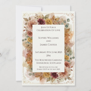 Rustic Autumn Floral Wedding Invitation