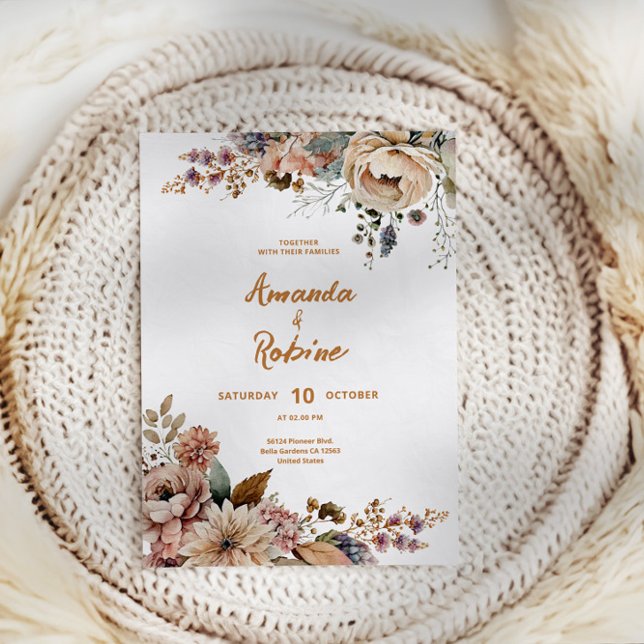 Rustic Autumn Floral Wedding Invitation (Creator Uploaded)