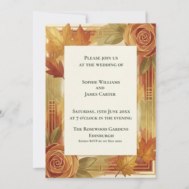 Rustic Autumn Floral Wedding Invitation (Front)