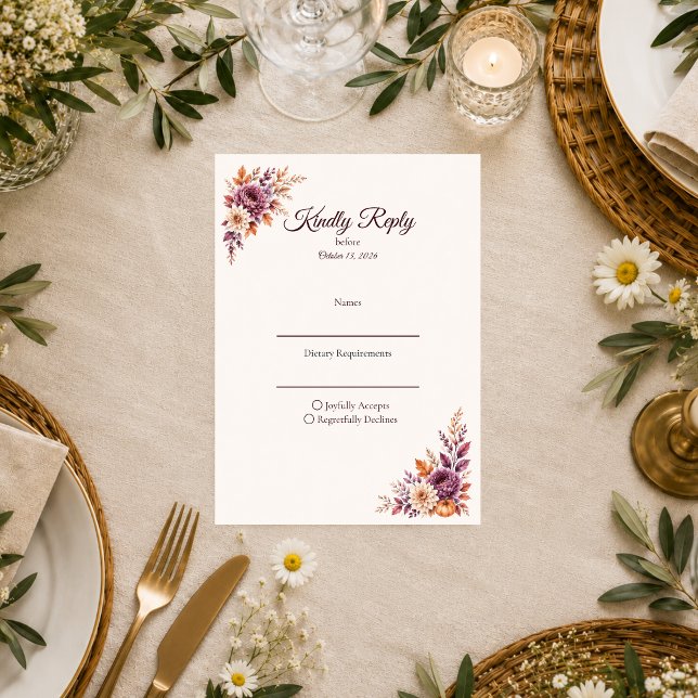 Rustic Autumn Floral Wedding RSVP Card (Creator Uploaded)