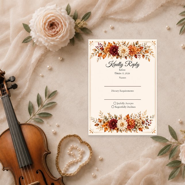 Rustic Autumn Floral Wedding RSVP Card (Creator Uploaded)