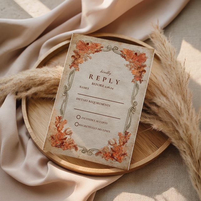 Rustic Autumn Floral Wedding RSVP Card (Creator Uploaded)
