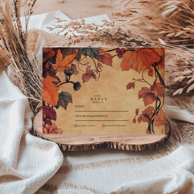 Rustic Autumn Floral Wedding RSVP Card (Creator Uploaded)