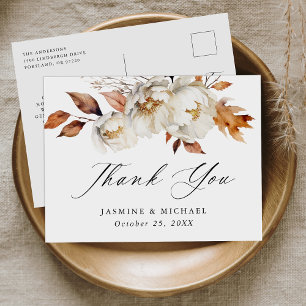 Rustic Autumn Floral Wedding Thank You Postcard