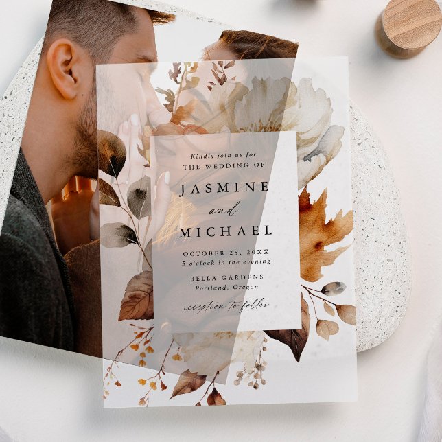 Rustic Autumn Floral Wedding Vellum Invitations (Creator Uploaded)