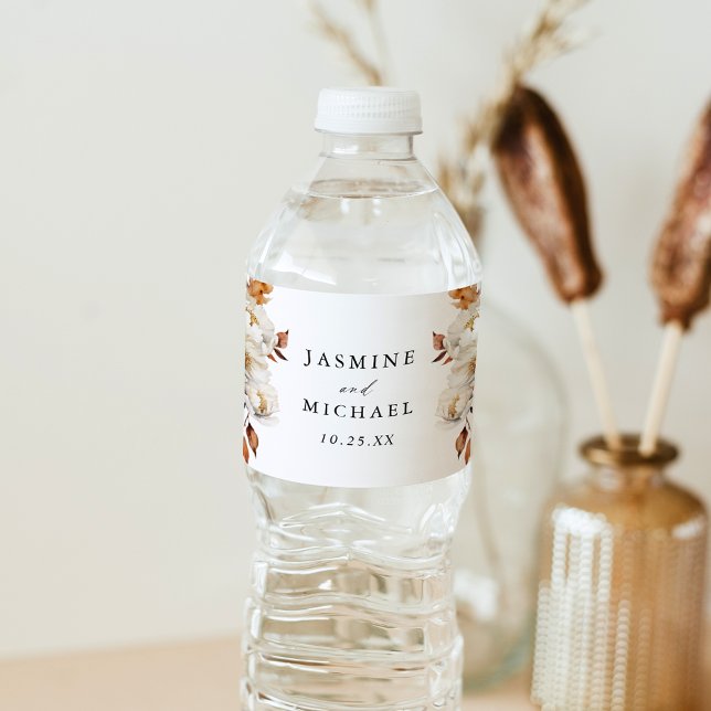 Rustic Autumn Floral Wedding Water Bottle Label (Creator Uploaded)