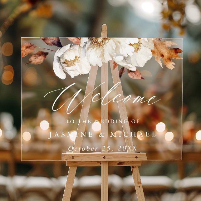 Rustic Autumn Floral Wedding Welcome Acrylic Sign (Creator Uploaded)