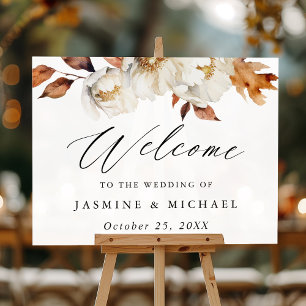Rustic Autumn Floral Wedding Welcome Acrylic Sign