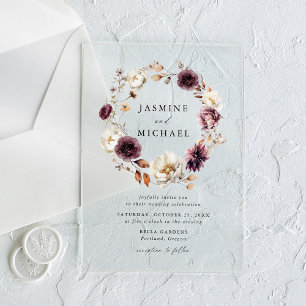 Rustic Autumn Floral Wreath Wedding Acrylic Invitations