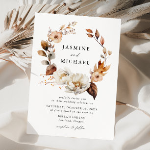 Rustic Autumn Floral Wreath Wedding Invitation