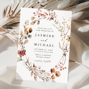 Rustic Autumn Floral Wreath Wedding Invitation