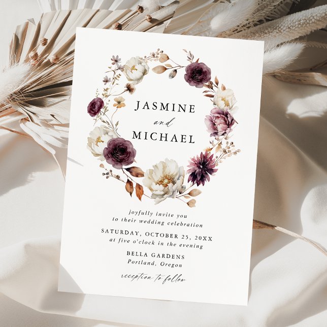 Rustic Autumn Floral Wreath Wedding Invitation (Creator Uploaded)