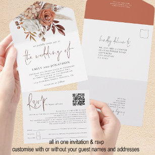 Rustic Autumn Florals QR Code Script Wedding All In One Invitation