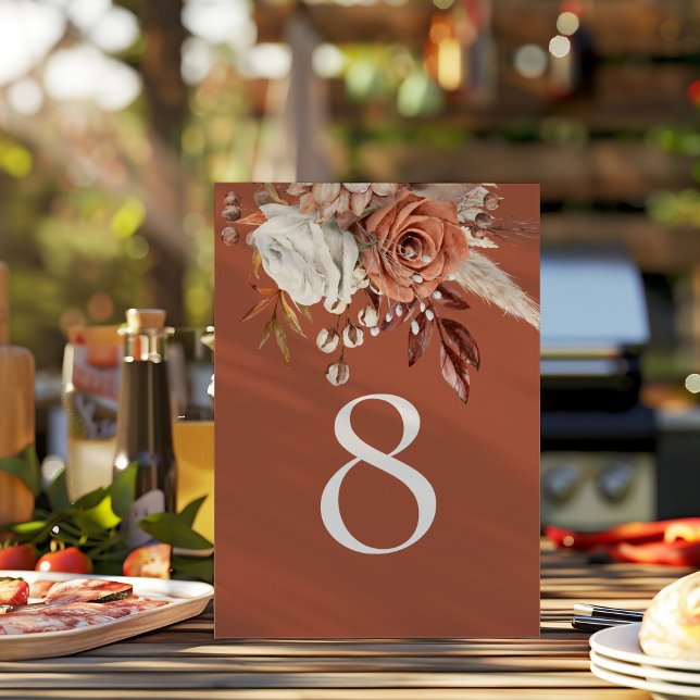 Rustic Autumn Florals Terracotta Table Number (Creator Uploaded)