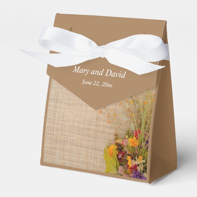 Rustic Autumn Flowers Wedding Favour Box (Front Side)