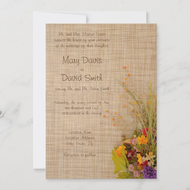 Rustic Autumn Flowers Wedding Invitation (Front)