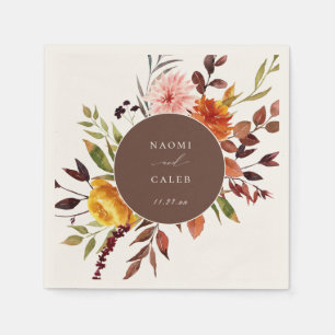 Rustic Autumn Foliage Floral Frame Wedding Napkins