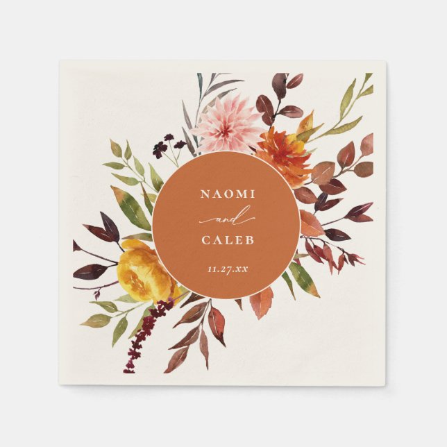 Rustic Autumn Foliage Floral Frame Wedding Napkins (Front)