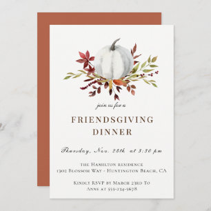 Rustic Autumn Foliage White Pumpkin Friendsgiving Invitation