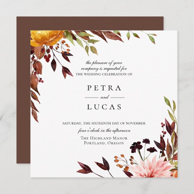 Rustic Autumn Forest Botanical Wedding Invitation (Front/Back)