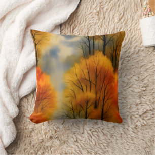 Rustic Autumn Forest - Fall Watercolor  Cushion