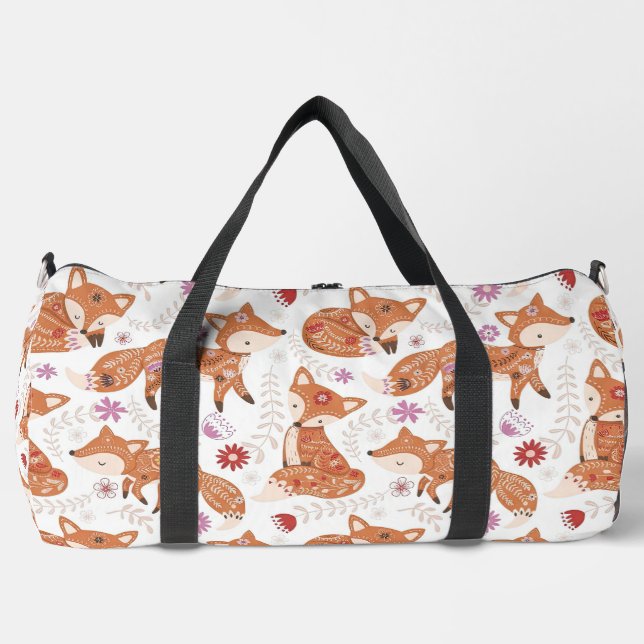 Rustic Autumn Forest Fox Print Duffle Bag (Front)