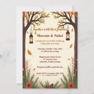 Rustic Autumn Forest Lanterns Wedding Invitation