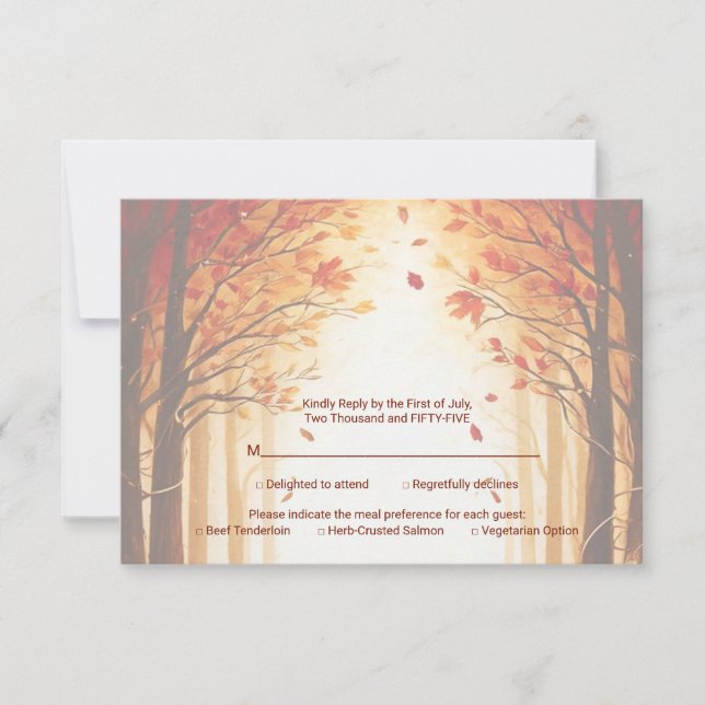 Rustic Autumn Forest Pumpkin Wedding RSVP Card (Front)